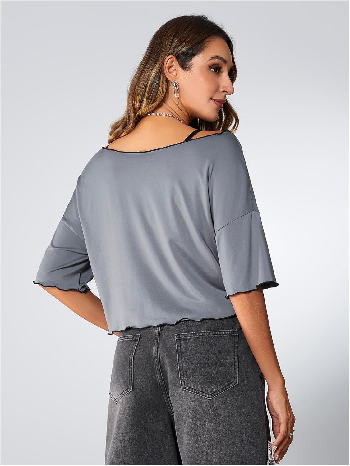 SOLY HUX Womens Y2K Grunge Shirts Short Sleeve Off Shoulder Crop Graphic Tees Goth Skull Tops - Image 3