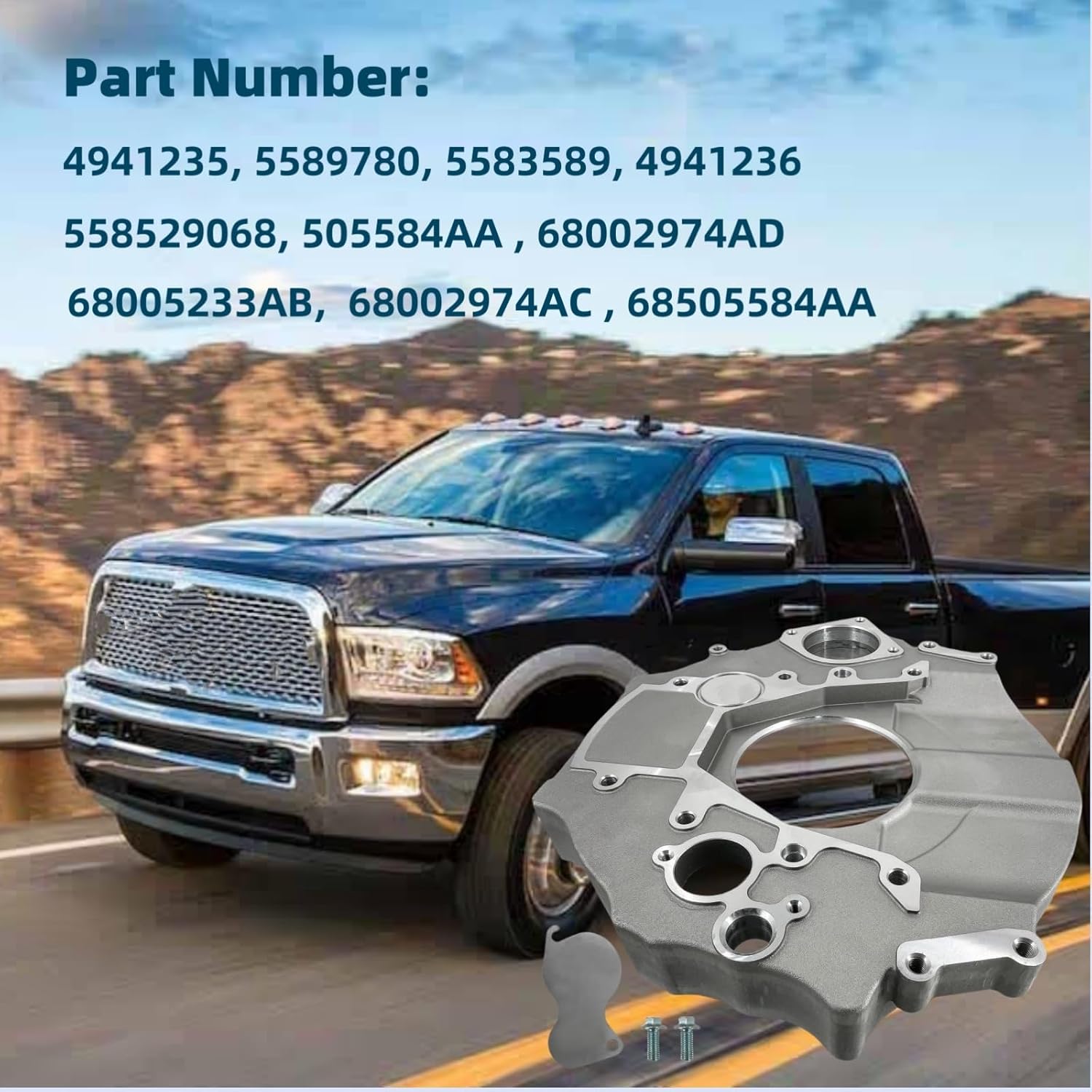 4941235 Transmission Adapter Plate Compatible with Dodge Ram 2500 3500 Replacement for Cummins 6.7L Diesel 2007-2024 Flywheel bell housing 68002974AD 68002974AC 68505584AA 68005233AB