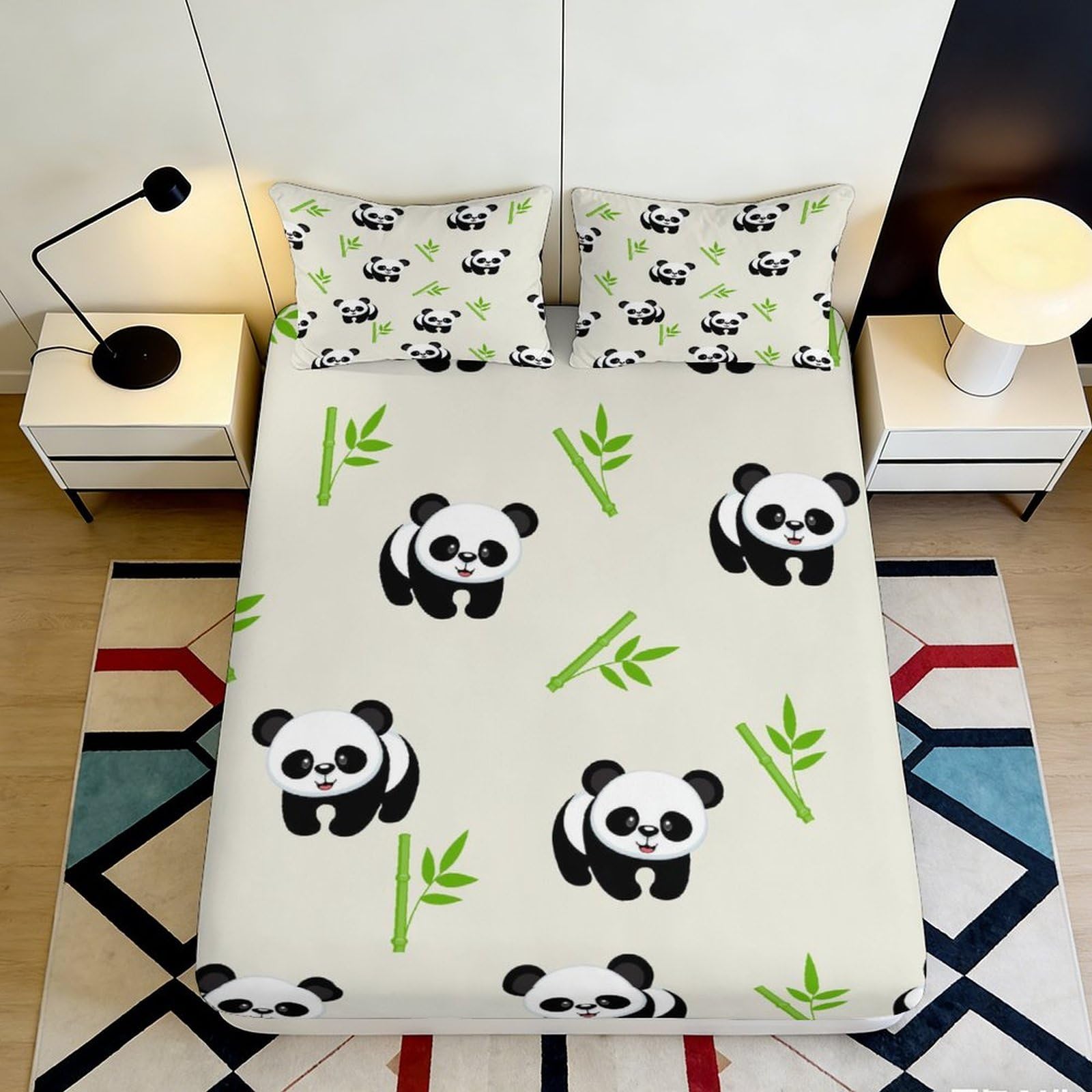 Pnayamiorkfel Style-5 3D Printed Panda Bamboo Fitted Sheet Microfiber Soft Anti-Slip Bed Cover For Bedroom Guest Room Decor Easy Care 90X200x25cm