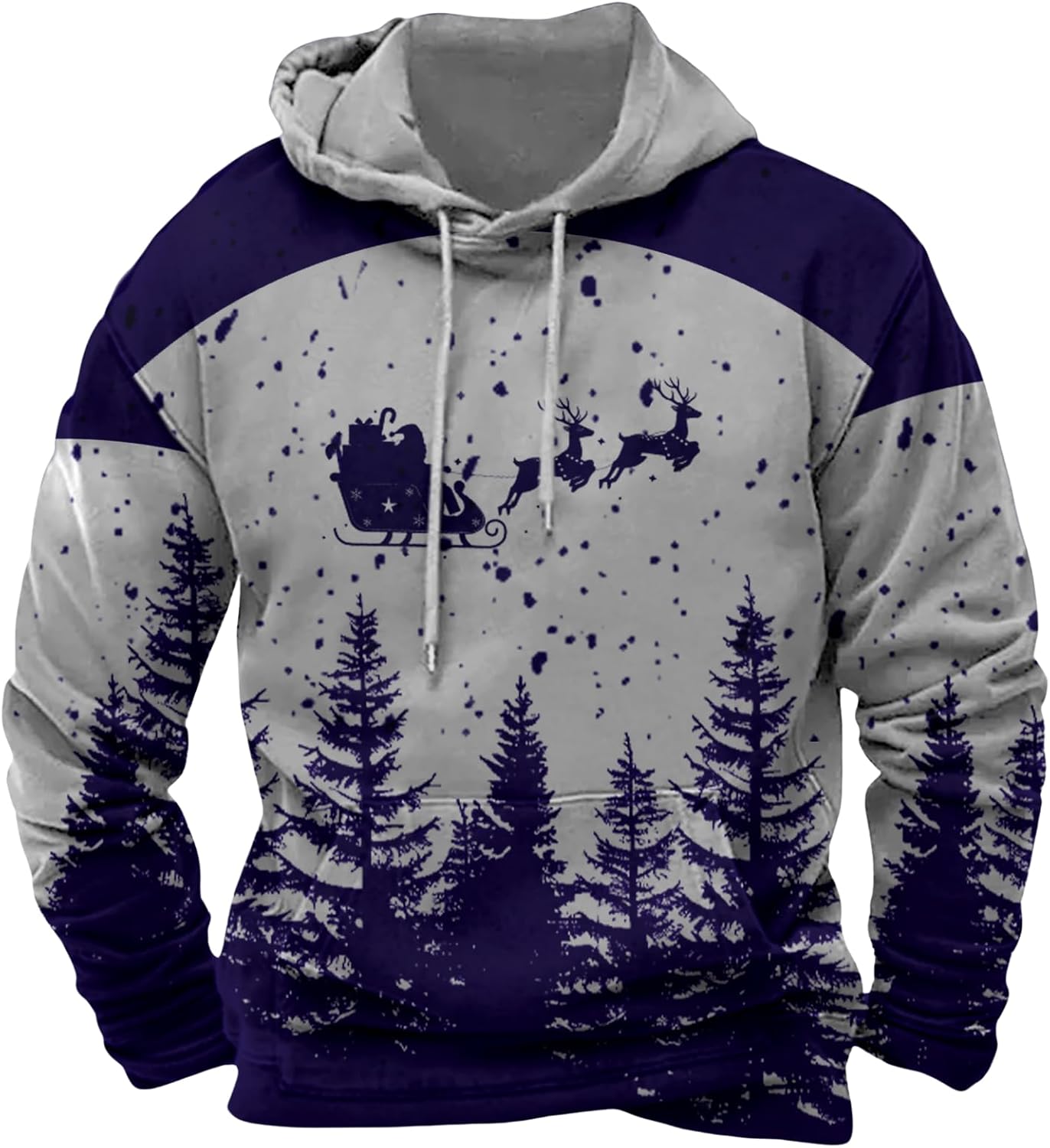 Christmas Sweatshirt Mens Long Sleeve Graphic Hoodies Trendy Casual Oversized Santa Claus Printed Christmas Pullover Tops