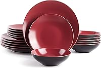 Vista 26 de Colors Life - Juego de vajilla de 16 unidades, color negro brillante exterior + interior con acabado mate, color muy baya