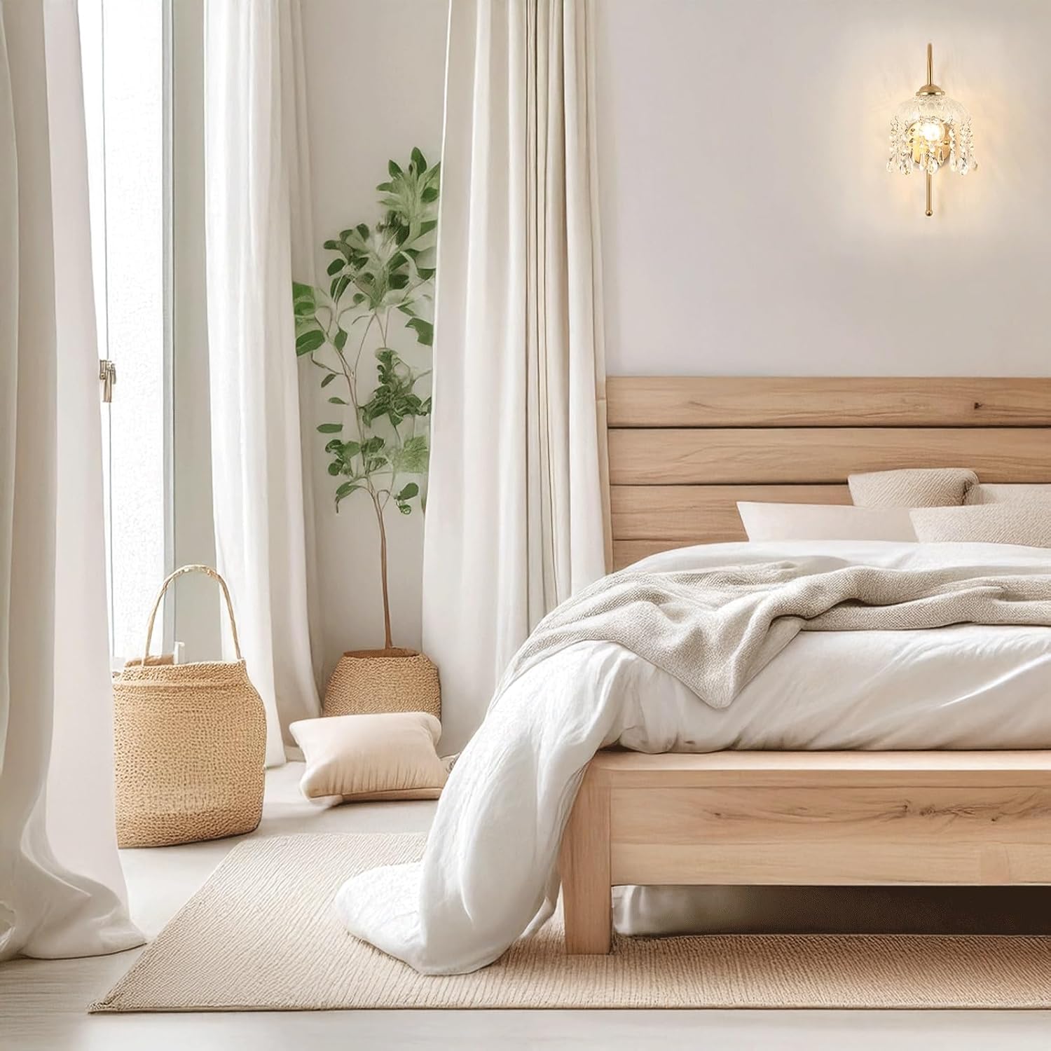 Modern Luxury Wall Sconce Brass Tone Metal & Carved Acrylic Shade Crystal Droplets Embellished Hardwired Wall Lamp for Bedroom Living Room Hallway Entryway Decor Glamorous Ambient Lighting