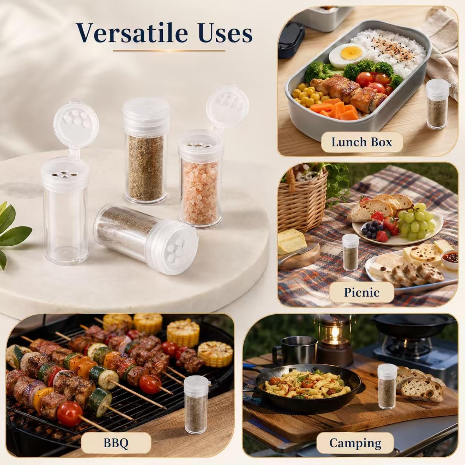 VBK 6 Pièces Saliere Transparent, Mini Pot à Épices avec Bouchon à 5 Trous, Petit Contenant pour Sel Poivre Glitter Paillettes Voyage Camping