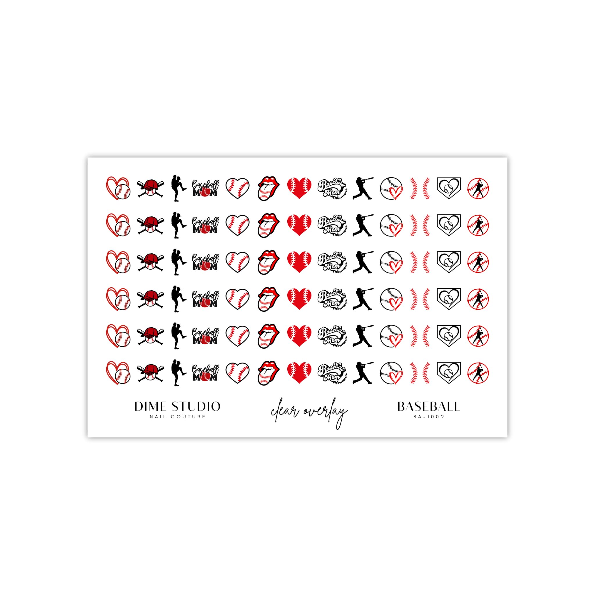 Baseball Nail Decals Softball Mom Nail Art Bows Baseball Bat Nail Designs Water Transfer Clear Overlay (BA-1002)