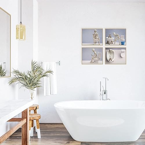 Miniatura 3 de Divertidos impresiones artísticas de esqueleto para baño, juego de 4 carteles de decoración humorística de calavera para inodoro, carteles góticos