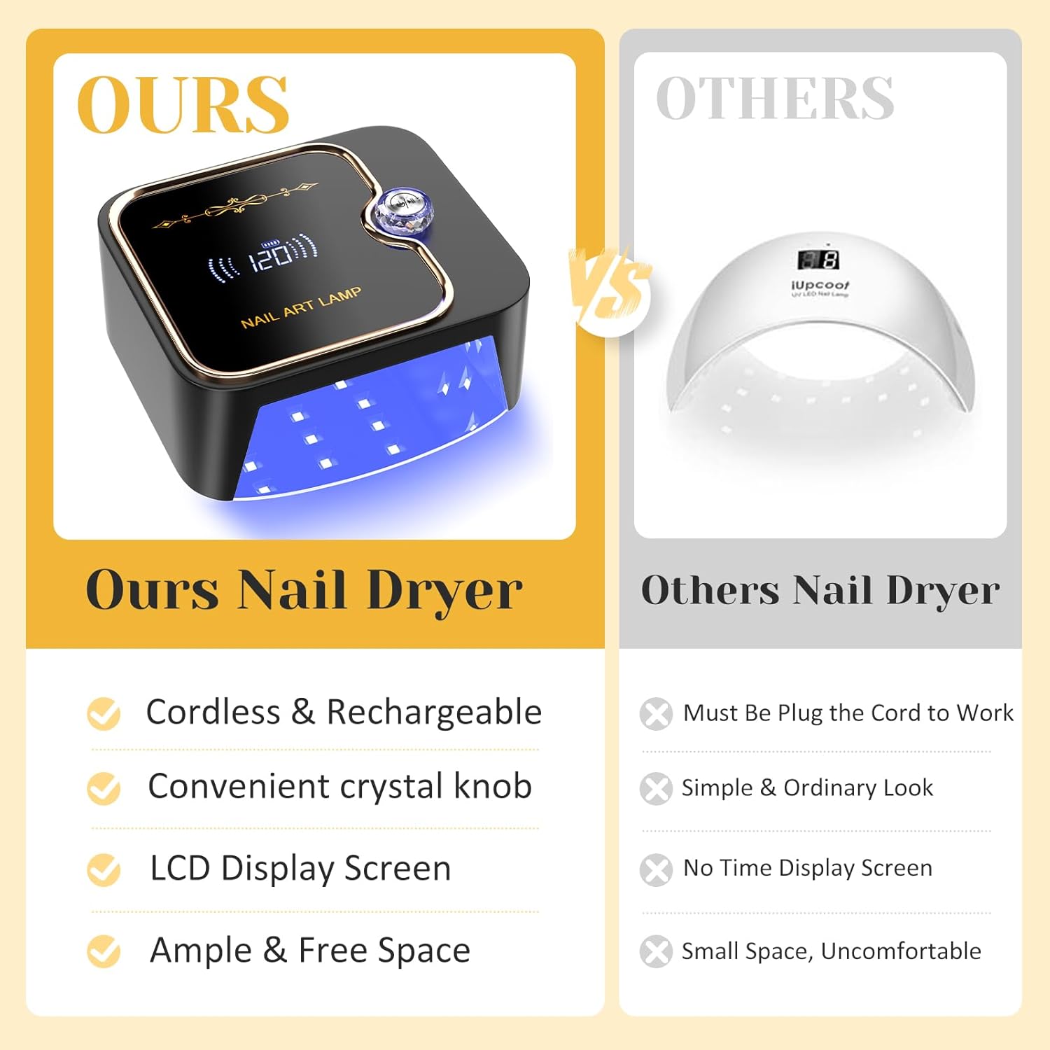 388W Cordless Nail Lamp, Rechargeable UV Light for Gel Nails with Unique Knob & Full LCD Display Screen, Portable Wireless UV LED Nail Lamp, Fast Curing Gel Nail Polish for Salon & Home Use