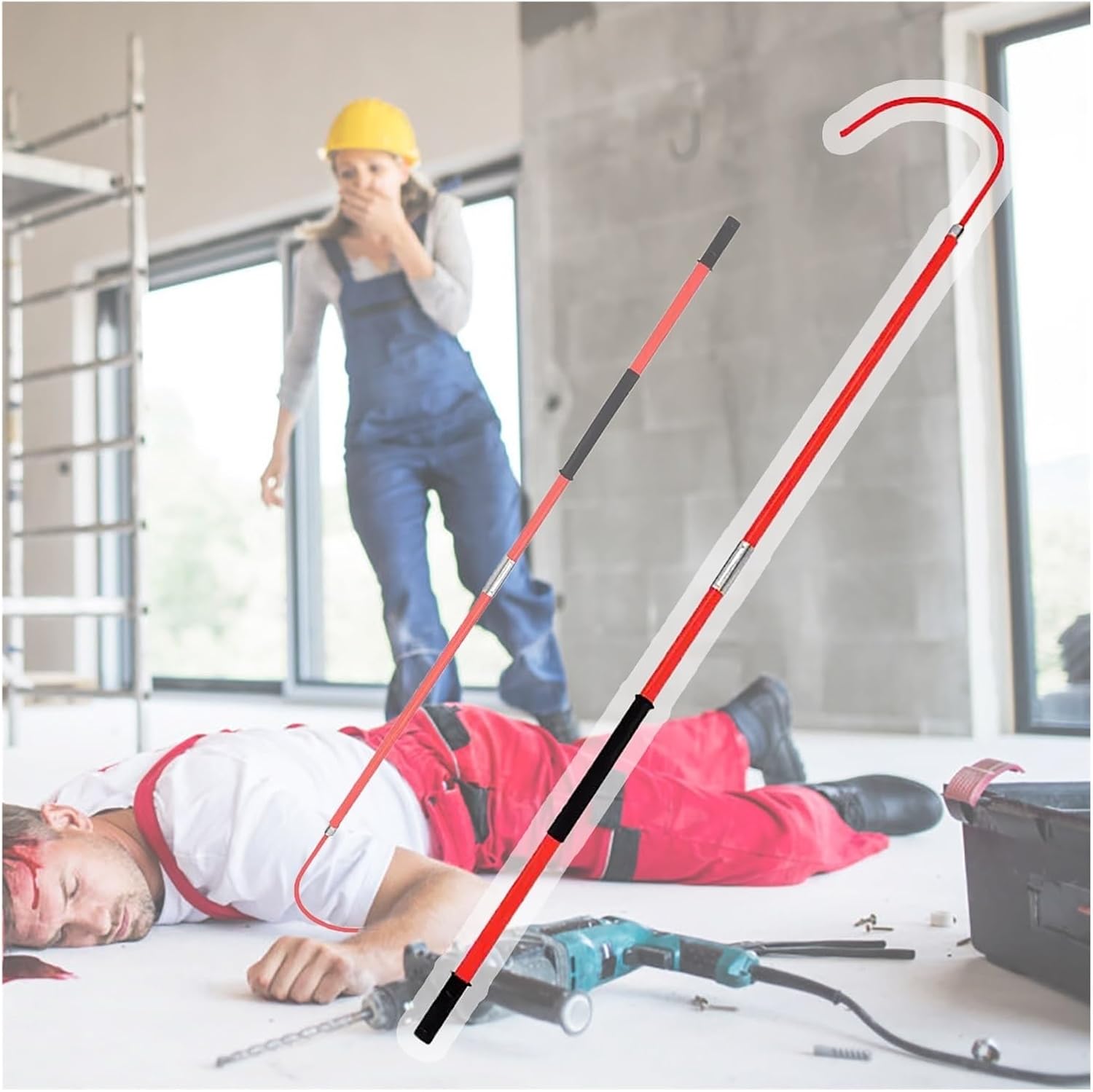 Anti-Electrocution Rescue Hose，Strong Body Rescue Hook, Insulated Electrical Safety Rescue Pole for Fire Electrician Power Work, Anti-electrocution Commercial Lifeguard Emergency Equipment R