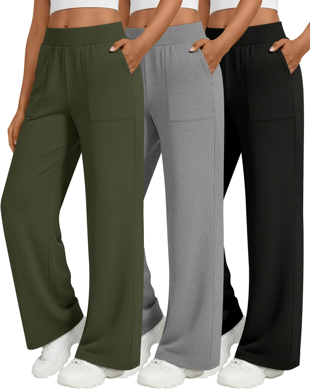 Oakgarden 3 Pack Women's Wide Leg Lounge Pants Baggy High Waisted Yoga Joggers Cozy Sweatpants with 4 Pockets