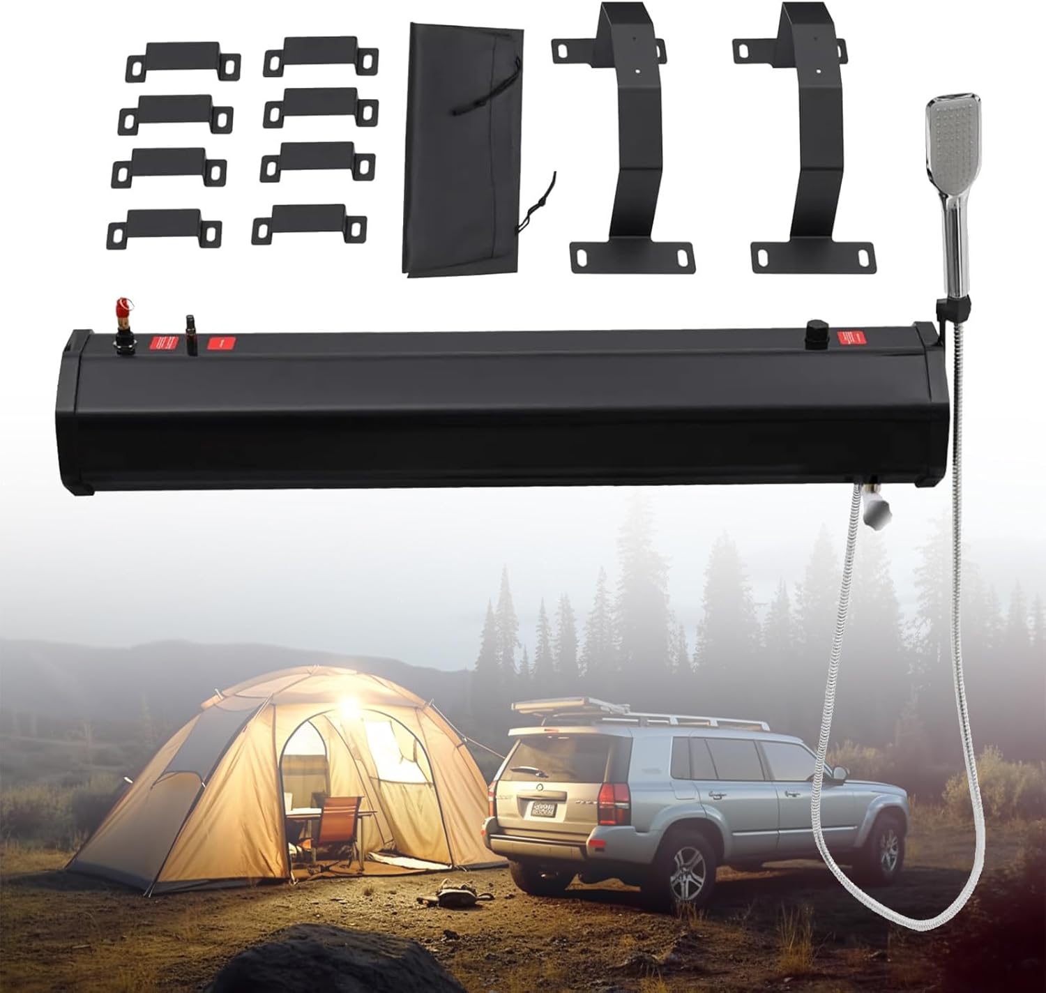 Roof-Mounted Roof Rack Water Tank,w/Storage Bag and 4.92ft Hose,for Hiking, Car wash, Pet Cleaning, Beach Vacations,Outdoor Activities Water Supply 20L/4.4Gal