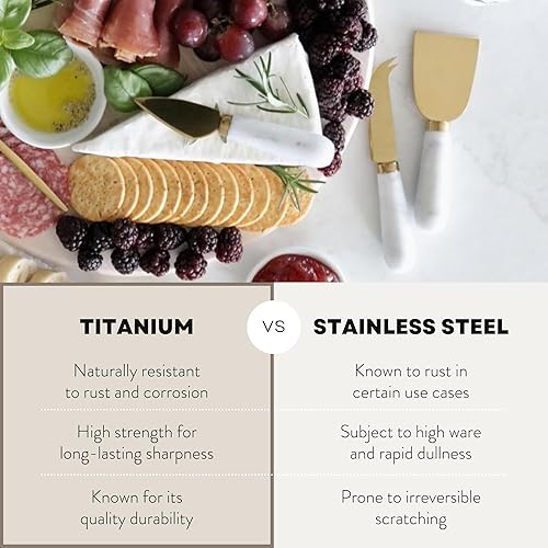 Miniatura 3 de The Bamboo Abode Juego de 3 cuchillos de queso de mármol premium, accesorios de charcutería dorada y blanca, regalo de inauguración de la casa,