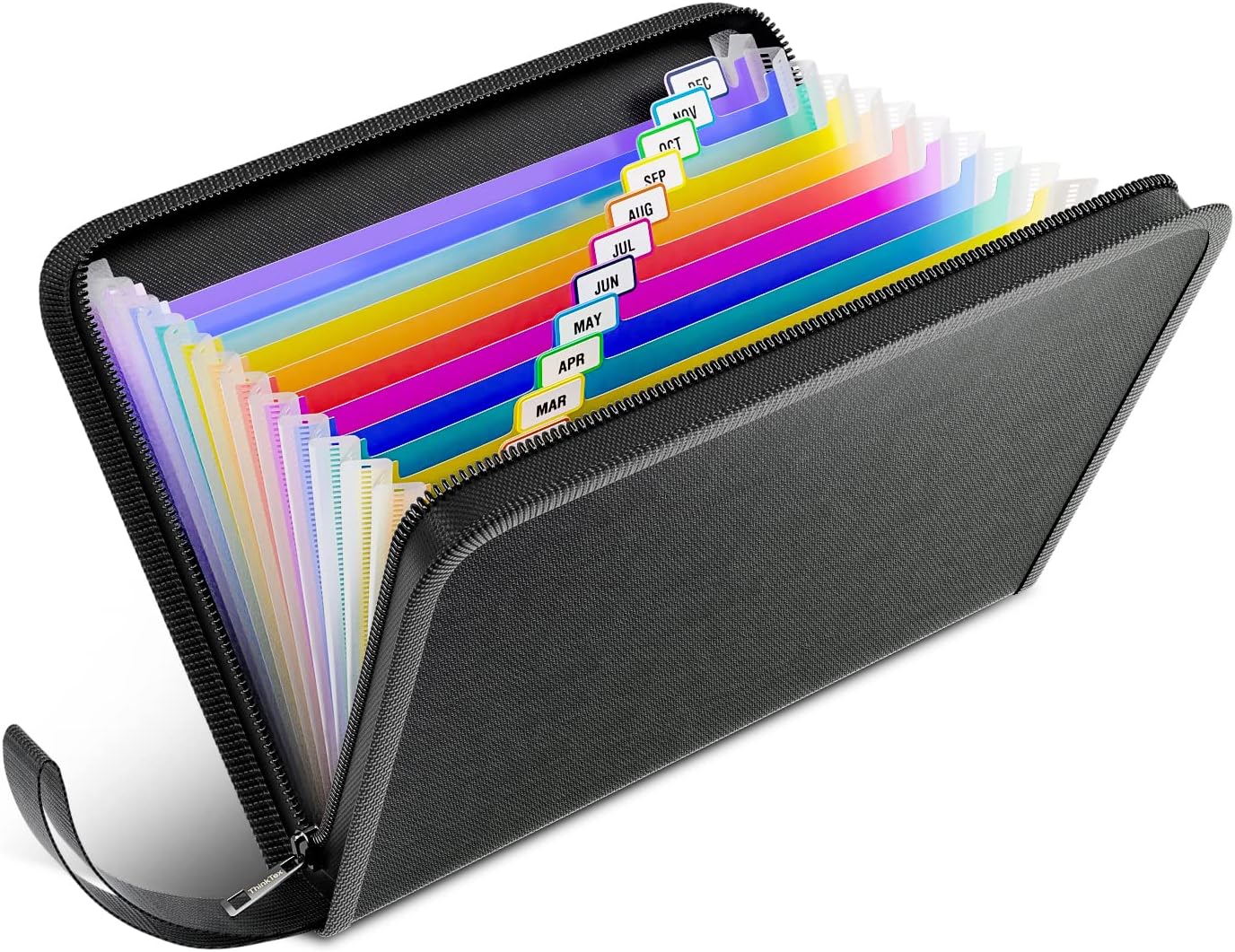ThinkTex Important Document Organizer, Fireproof & Waterproof, 12 Pockets Zippered Accordion Files, Colorful Tabs, Letter/A4 Size