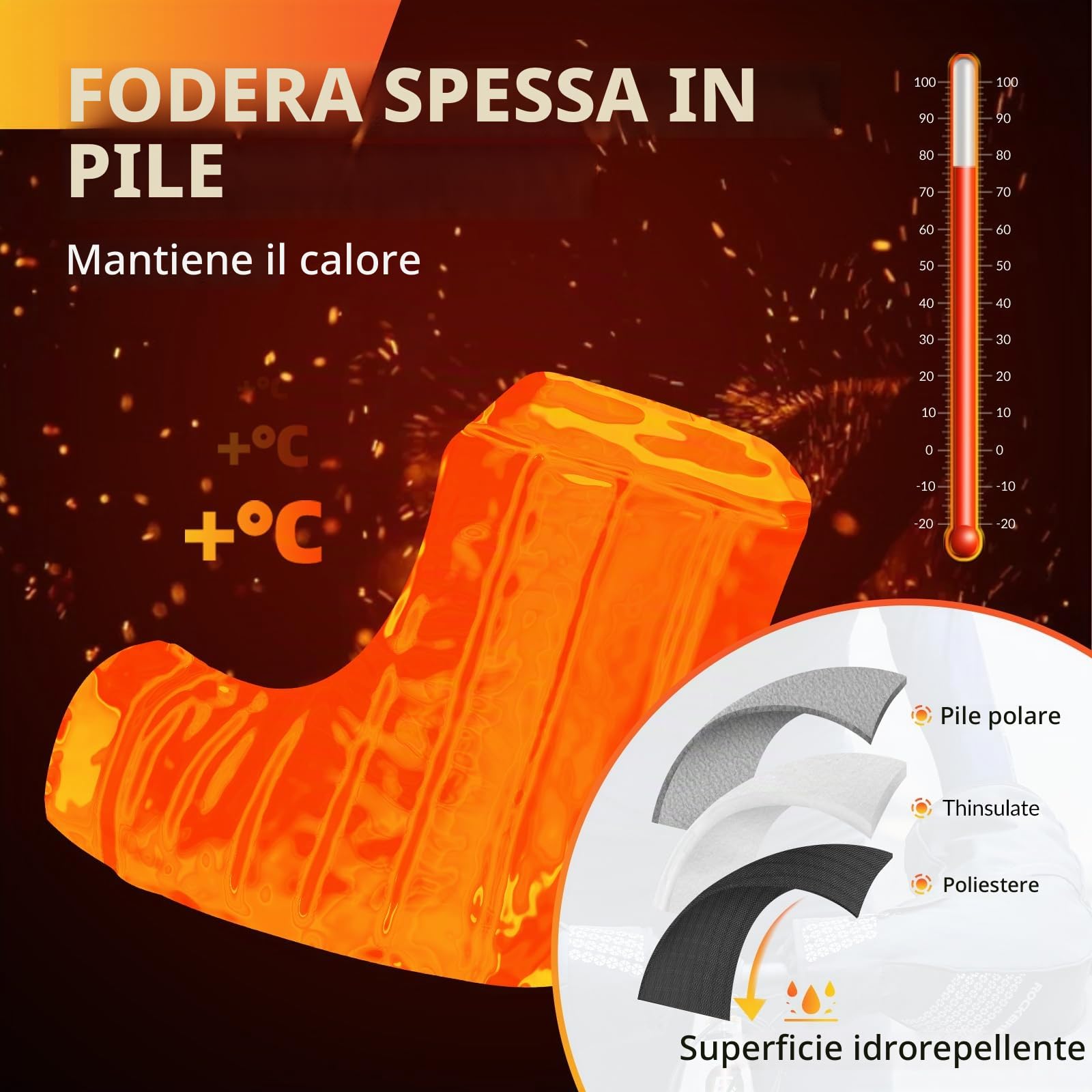 ROCKBROS Guanti Manubrio Bici, Guanti Termici Invernali, Guanti Antivento Caldo, Guanti Manubrio Riflettente, Adatto per Bici Moto Ebike Scooter