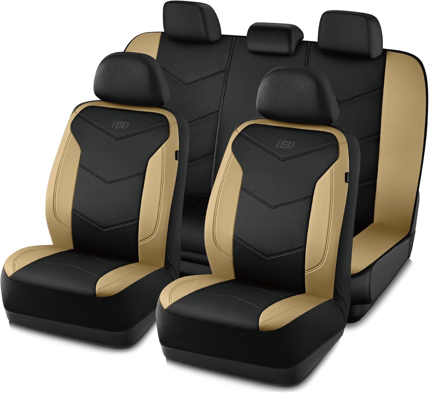 Skechers Memory Foam Seat Covers,Leather Car Seat Covers, Ultimate Comfort & Support Front Seat Covers Airbag Compatible, Automotive Universal Fit Most for SUVs, Vans, Sedans, Cars, Trucks,Black