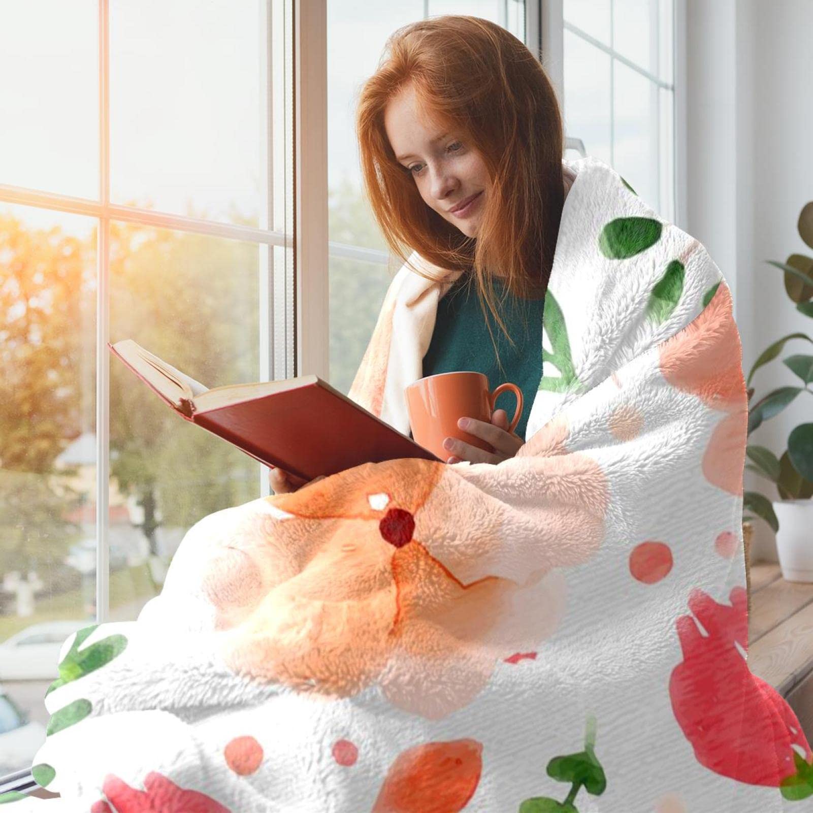 Coperta in pile dipinta a mano con fiori per divano, divano o letto