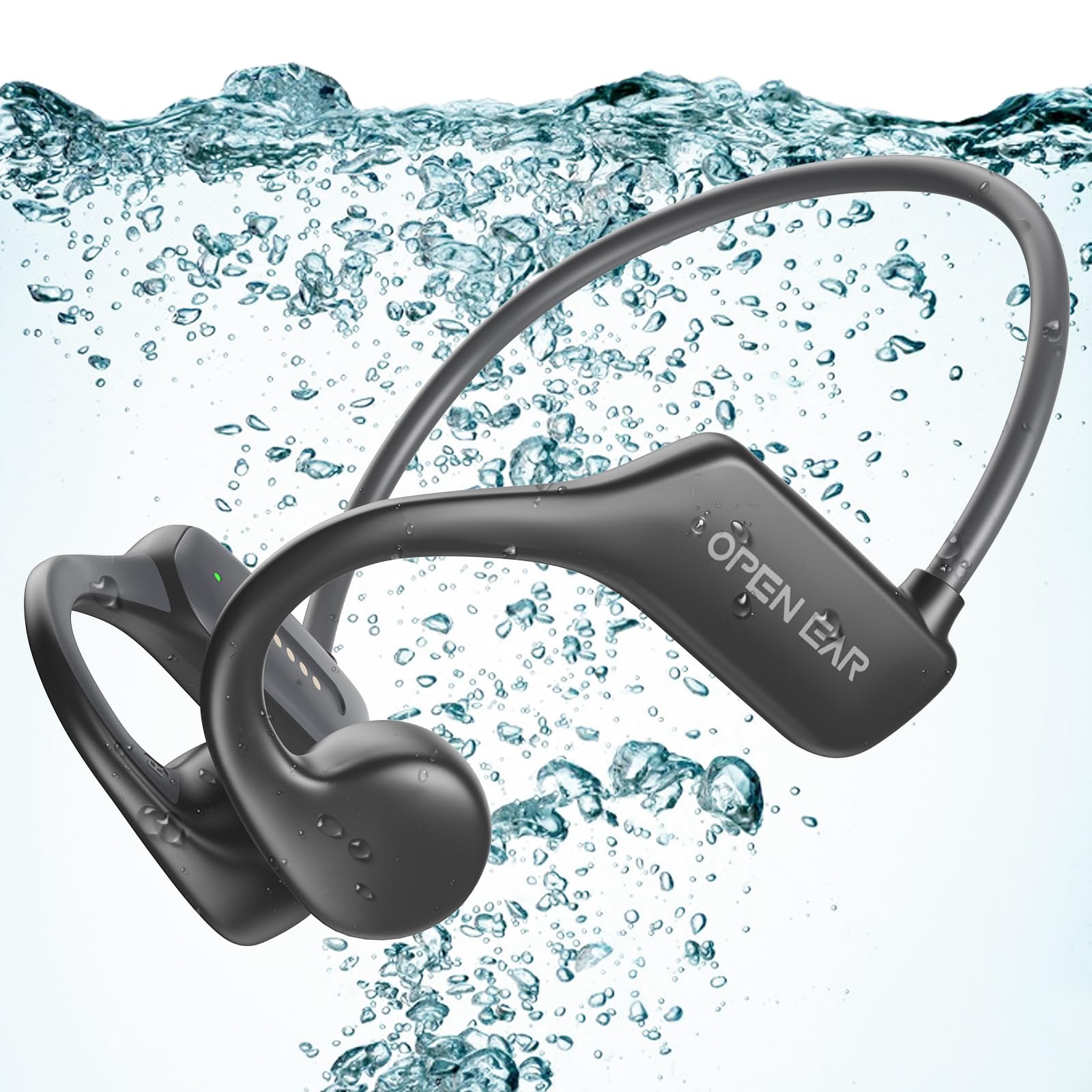 BEARTAIN Cuffie Conduzione Ossea, Cuffie da Nuoto IP68 Cuffie Auricolari Aperte Impermeabili, Cuffie Sportive Bluetooth Wireless, Memoria 32G Lettore MP3 Per Nuoto, Corsa, Ciclismo, Subacquee