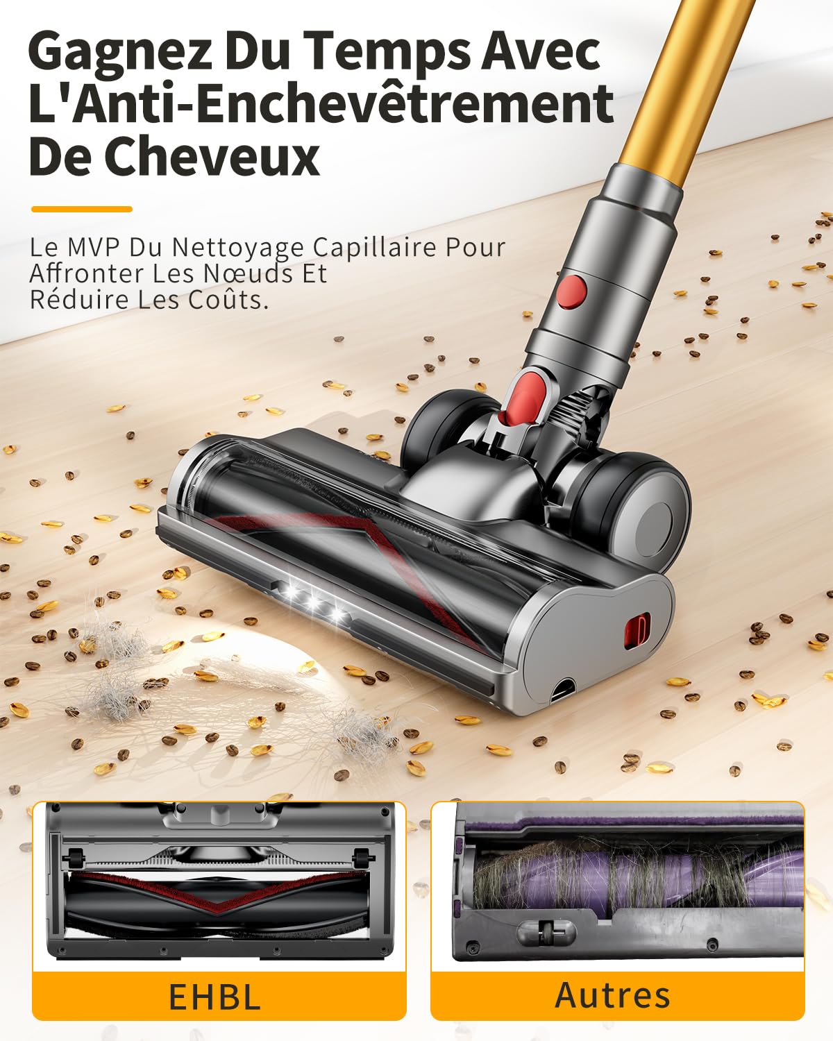 60KPA/600W Aspirateur Balai sans Fil, 75 Minutes Autonomie Aspirateur sans Fil Puissant avec Recharge Murale Écran Intelligent, aspirateur balai puissant pour Les Poils d'animaux/Tapis/Sols Durs