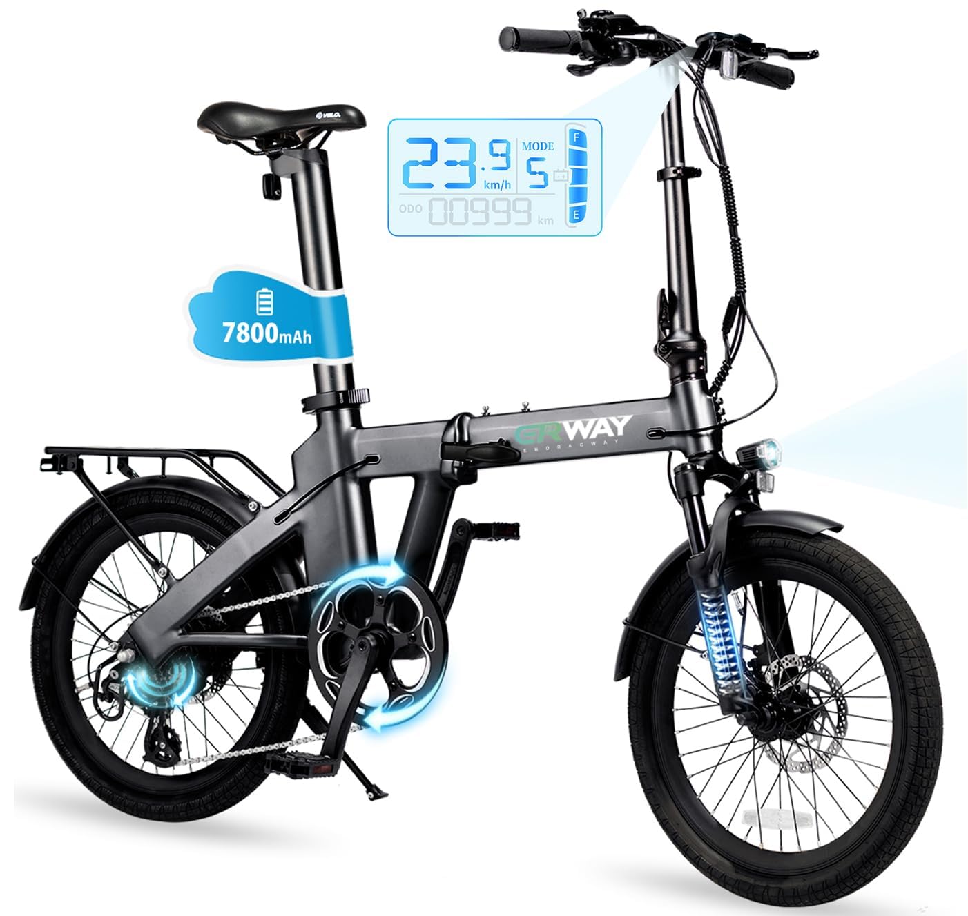 ERWAY電動アシスト 折りたたみ自転車 グレー20インチ　オプション多数 Amazon | ERWAY 電動自転車 電動アシスト自転車 折りたたみ 20