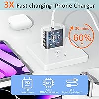 Vista 3 de Cargador rápido para iPhone, cargador de iPhone de carga rápida, paquete de 2 unidades PD de 6 pies tipo C tipo C, cable rápido USB C a Lightning