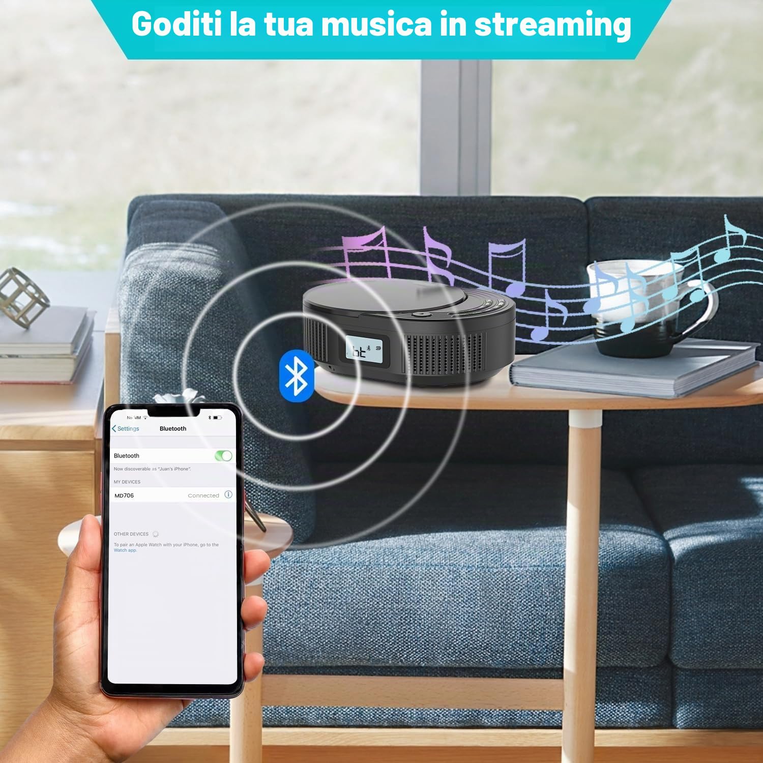 MONODEAL Lettore CD Bluetooth e radio FM 2 in 1, ricaricabile, lettore CD portatile con altoparlante, supporto AUX/USB, nero