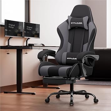 GTPLAYER Gaming Chair, Computer Chair with Footrest and Lumbar Support, Height Adjustable Game Chair with 360-Swivel Seat and Headrest and for Office or Gaming (Darkgray, Fabric)