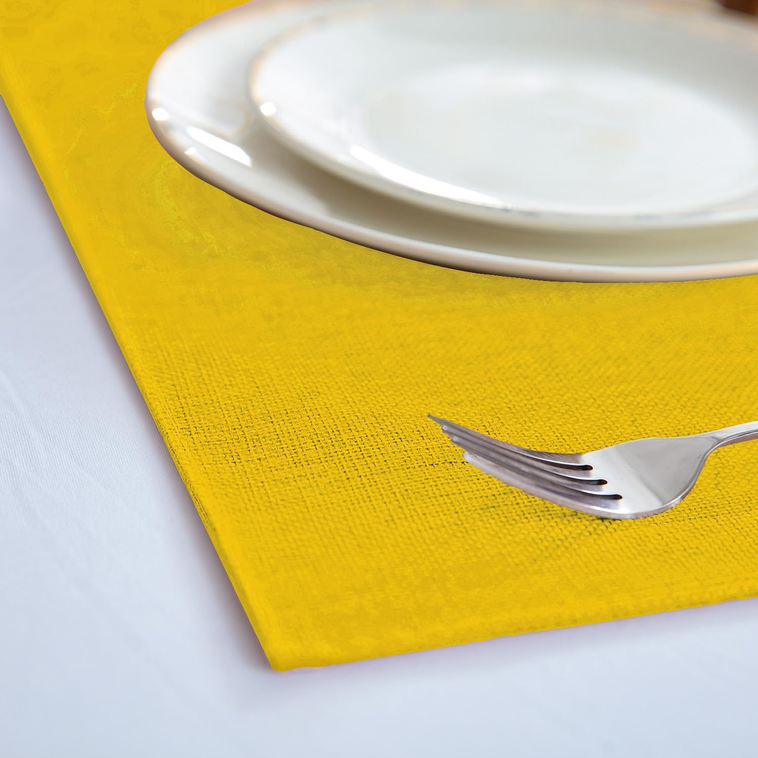 Linen Fabric Placemats Set of 6, Machine Washable, Heat Resistant, Wrinkle Free, Thick Polyester Kitchen Place Mats for Dining Table (Yellow)