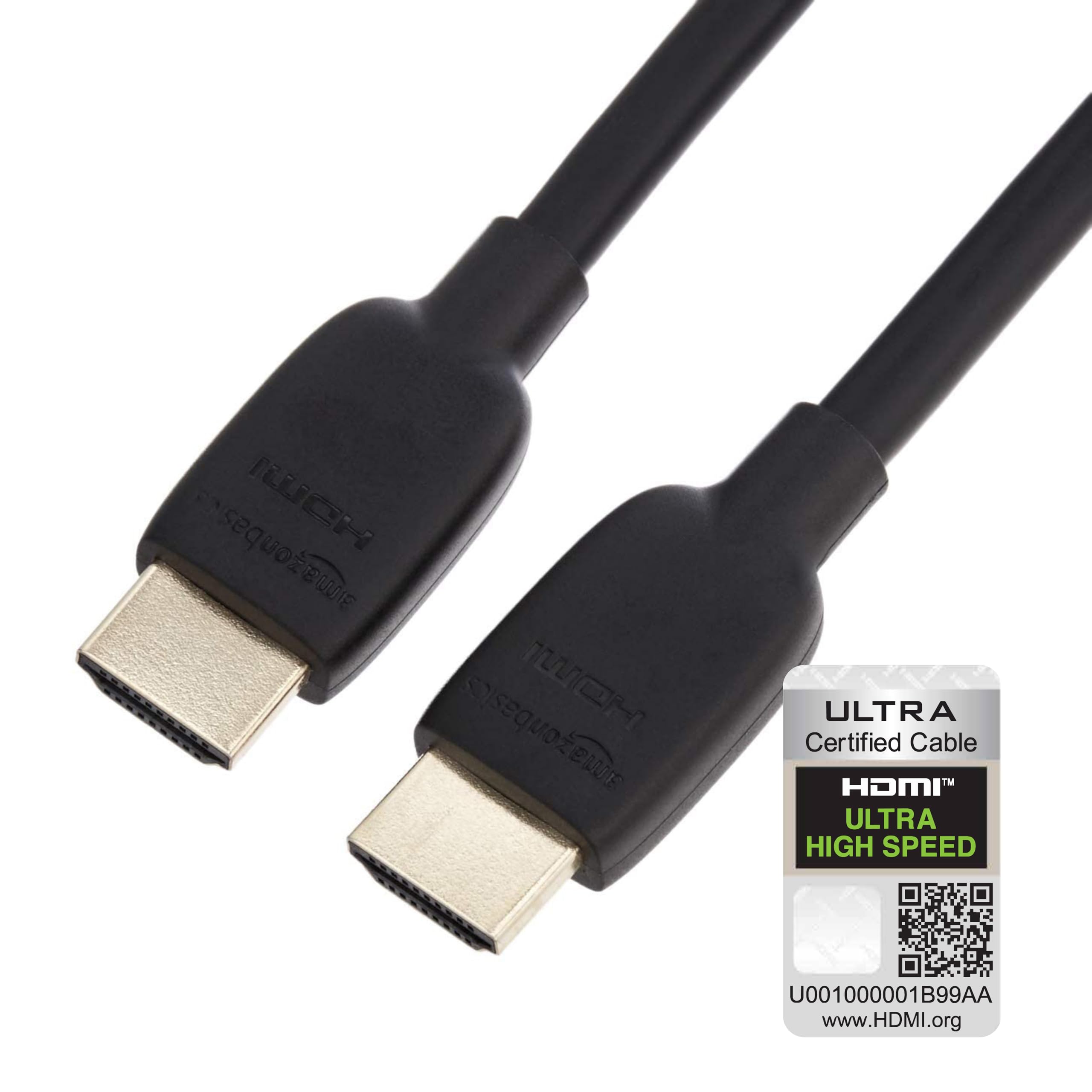 Amazon Basics HDMI Cable, 48Gbps Certified Ultra High Speed, 8K@60Hz, 4K@120Hz, Gold-Plated Plugs, Ethernet Ready, 0.9 m, Black