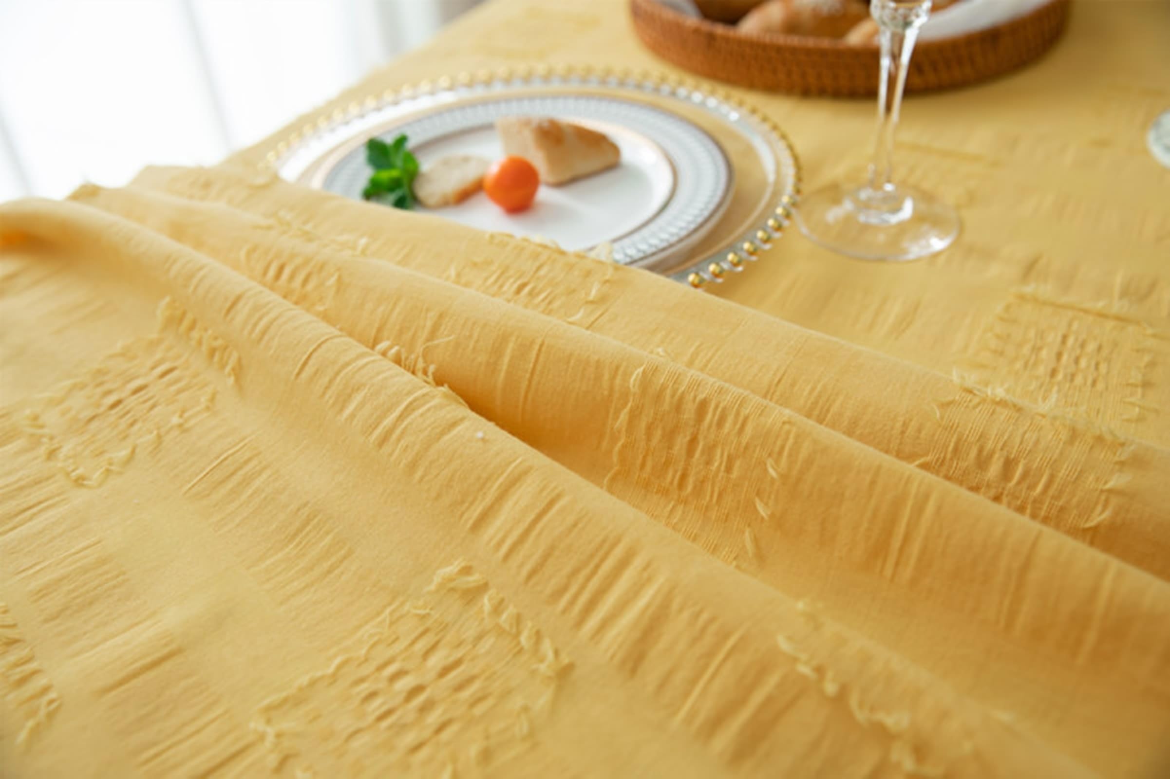 Tablecloth żółty, bawełniany obrus jednokolorowy z aksamitną piłką obrus zmywalny, prostokątny, 140 x 200 cm