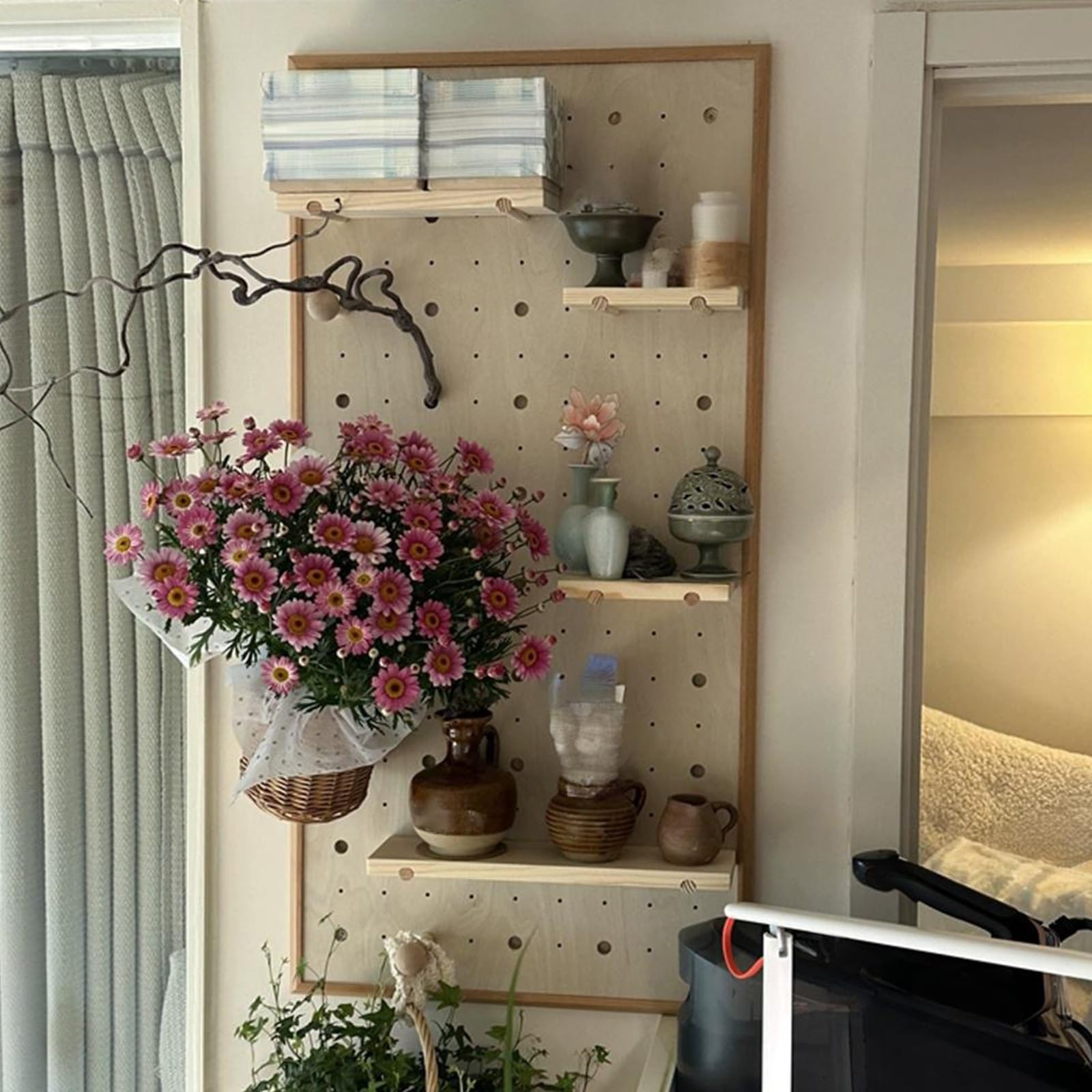 Stecktafel-Wand-Organizer, Multifunktionaler Aufbewahrungshalter für Wohnzimmer, Büro, Schlafzimmer, Holz-Pegboard-Kombinationsset