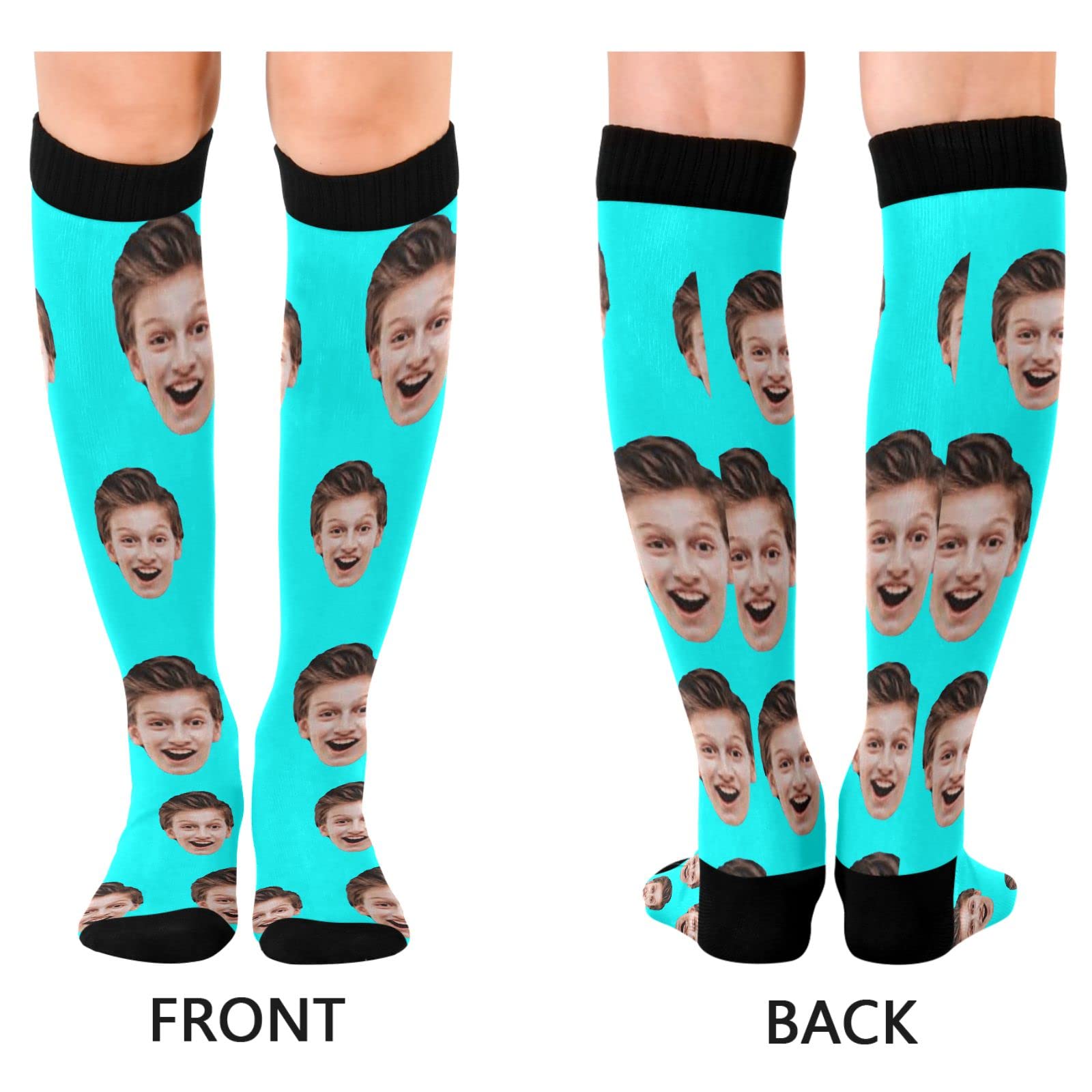 Custom Women's Compression Socks Light Blue Personalized Photo Athletic Tube Sock Unisex Casual Knee High Socks Outdoor Sport Socks For Running Hiking Travel