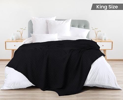 Miniatura 2 de Utopia Bedding Manta de Waffle Negra de Algodón 100% 300 GSM King - 90x108 Pulgadas Manta de Cama Suave Ligera Transpirable para Todas las Estaciones