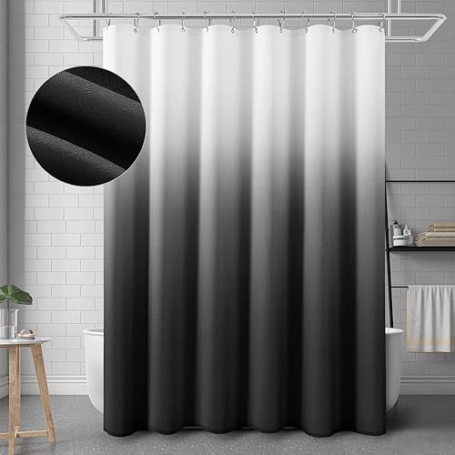 Mens, Black and Gray Ombre Luxury Hotel Design Black Ombre Linen Textured Men Bathroom Shower Curtain Set, 72x72 inch