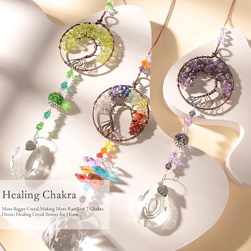 Miniatura 10 de Atrapasoles de cristal para ventanas de interior, árbol de la vida colgantes, atrapasoles con prismas, decoración de chakras para el hogar,