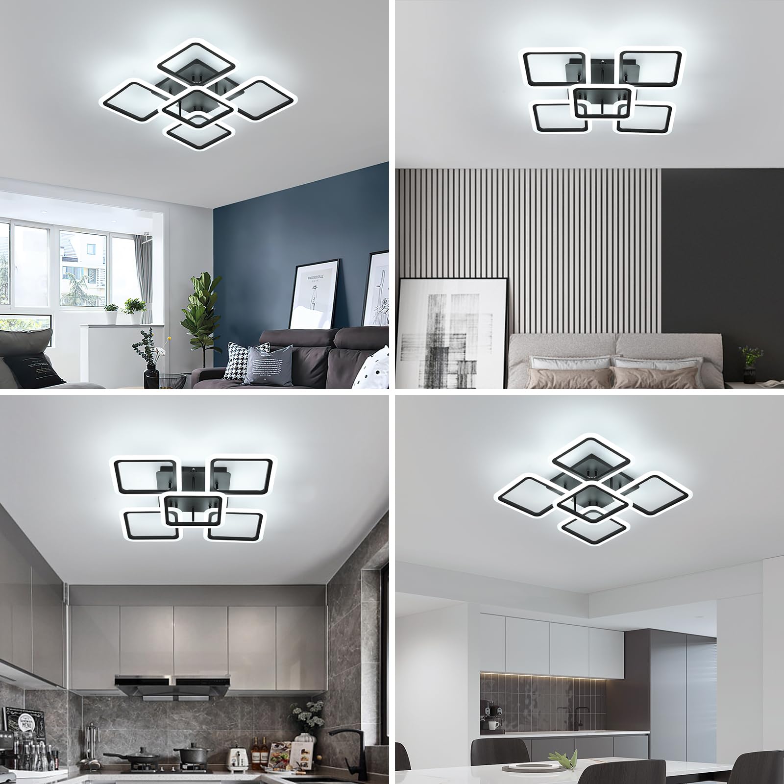 Comely Plafon LED Techo, Blanco 61W 7000LM Cuadrado Plafones Techo Moderna | Lamparas de Techo LED in Acrílico para Salón, Blanco Frío 6500K, Negro