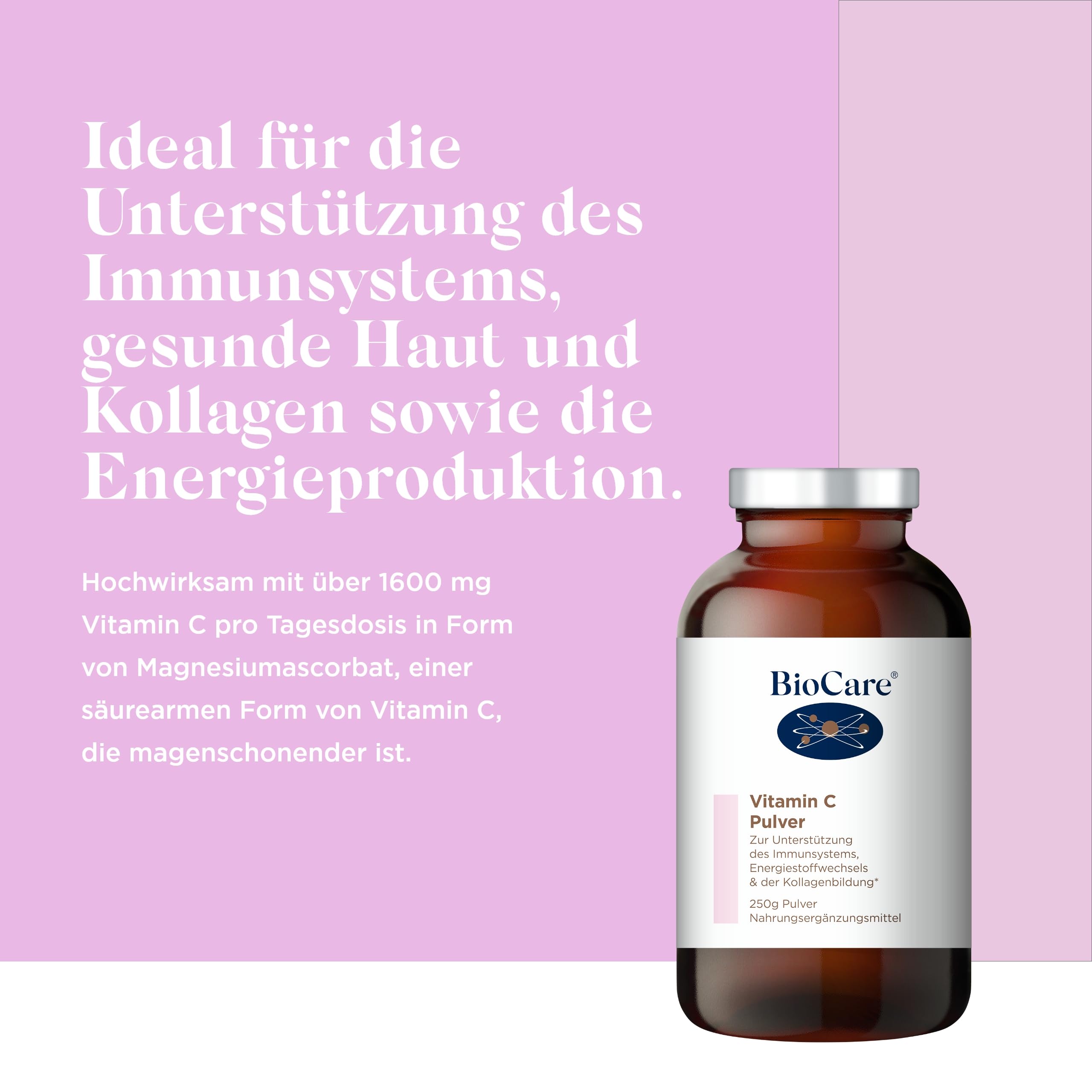 BioCare Vitamin C-Pulver, 250g | Immunsystem stärken, Haut & Kollagen, Mehr Energie