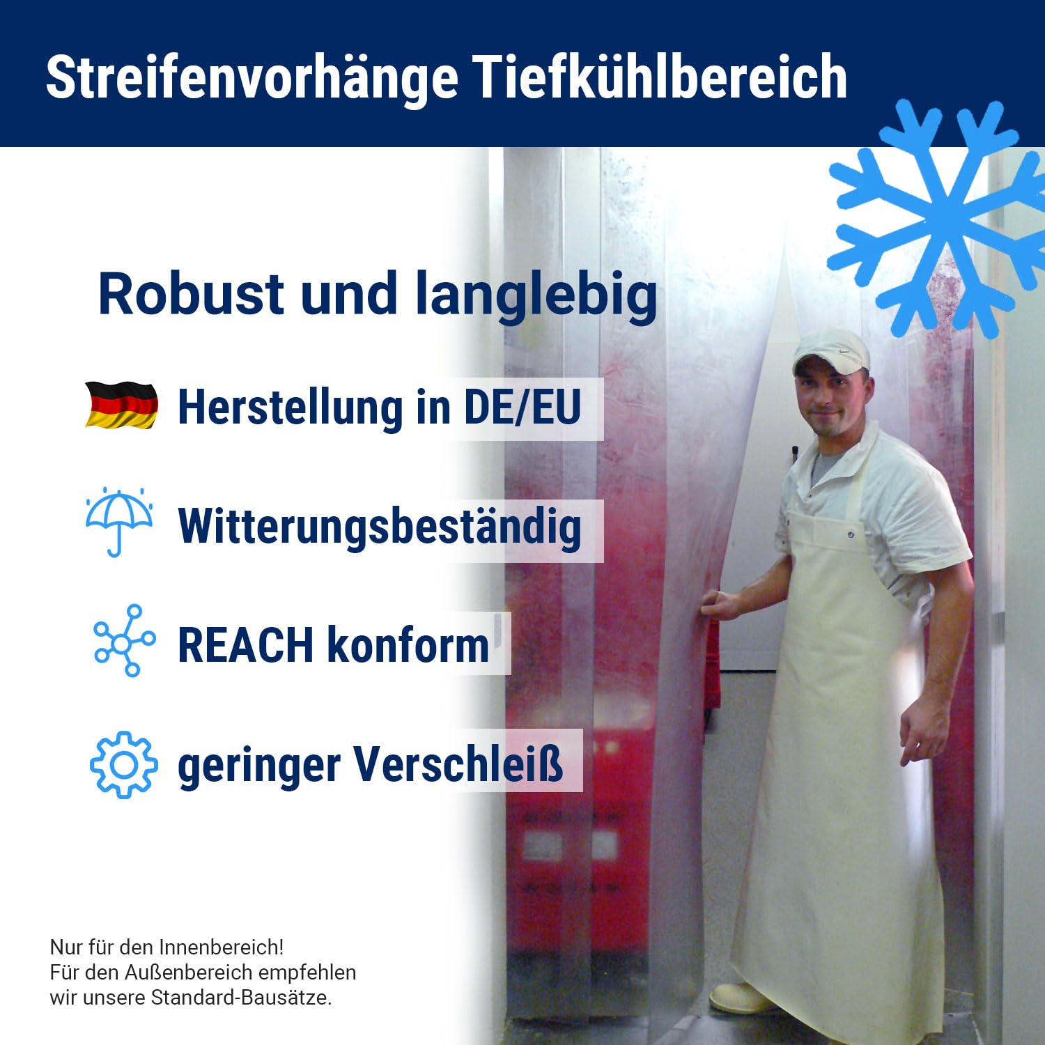 Zettl GmbH cortina de tiras de PVC, resistente al frío temperatura de servicio +/- 0,0 C° a -25C°, lamas 300x3mm transparentes, altura 2,00 m, ancho 1,00 m, acero inoxidable