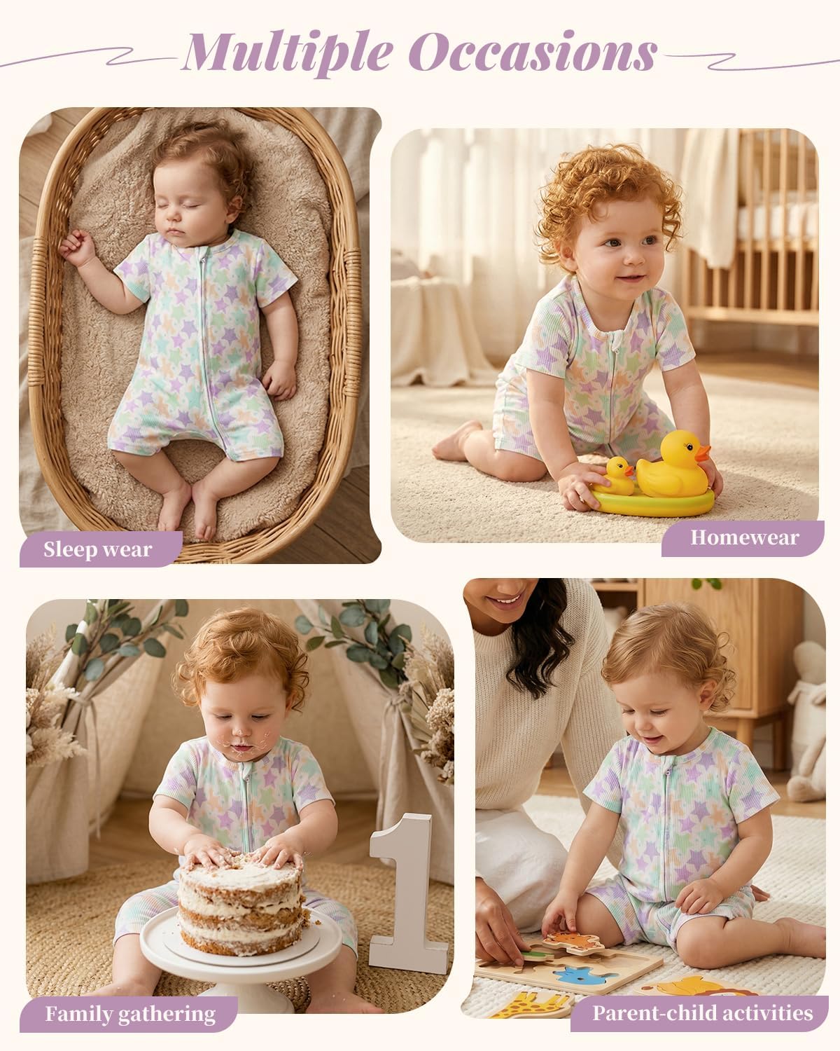 Bafeicao Baby 2 Pack Bamboo Viscose Sleeper Romper Soft Ribbed Short Sleeve 2 Way Zipper Summer Pajamas Clothes
