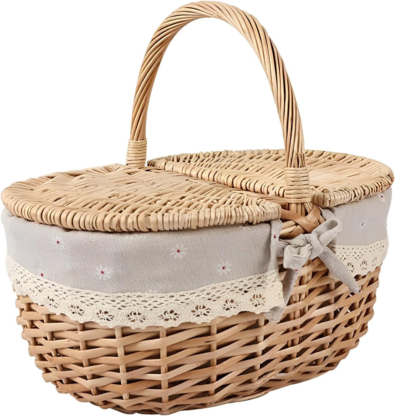 Amazon｜RYAKOIM ピクニックバスケット かご カゴ 籠 収納バスケット 籐のかご ラタンバスケット 野菜かご 収納 籐製 蓋付き