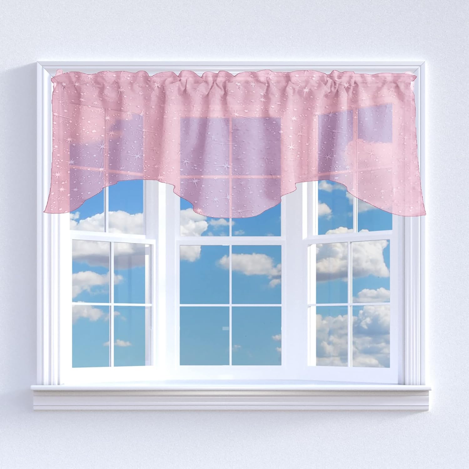 Zen Creative Designs Sheer Stars Organza Scalloped Wave Window Valance Home Décor Bedroom Nursery Kitchen Window (Silver)