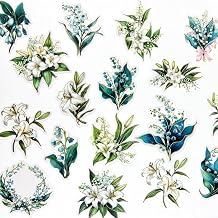40pcs PET Transparent Clear Vinyl White Lily Blue Flower Scrapbook Stickers