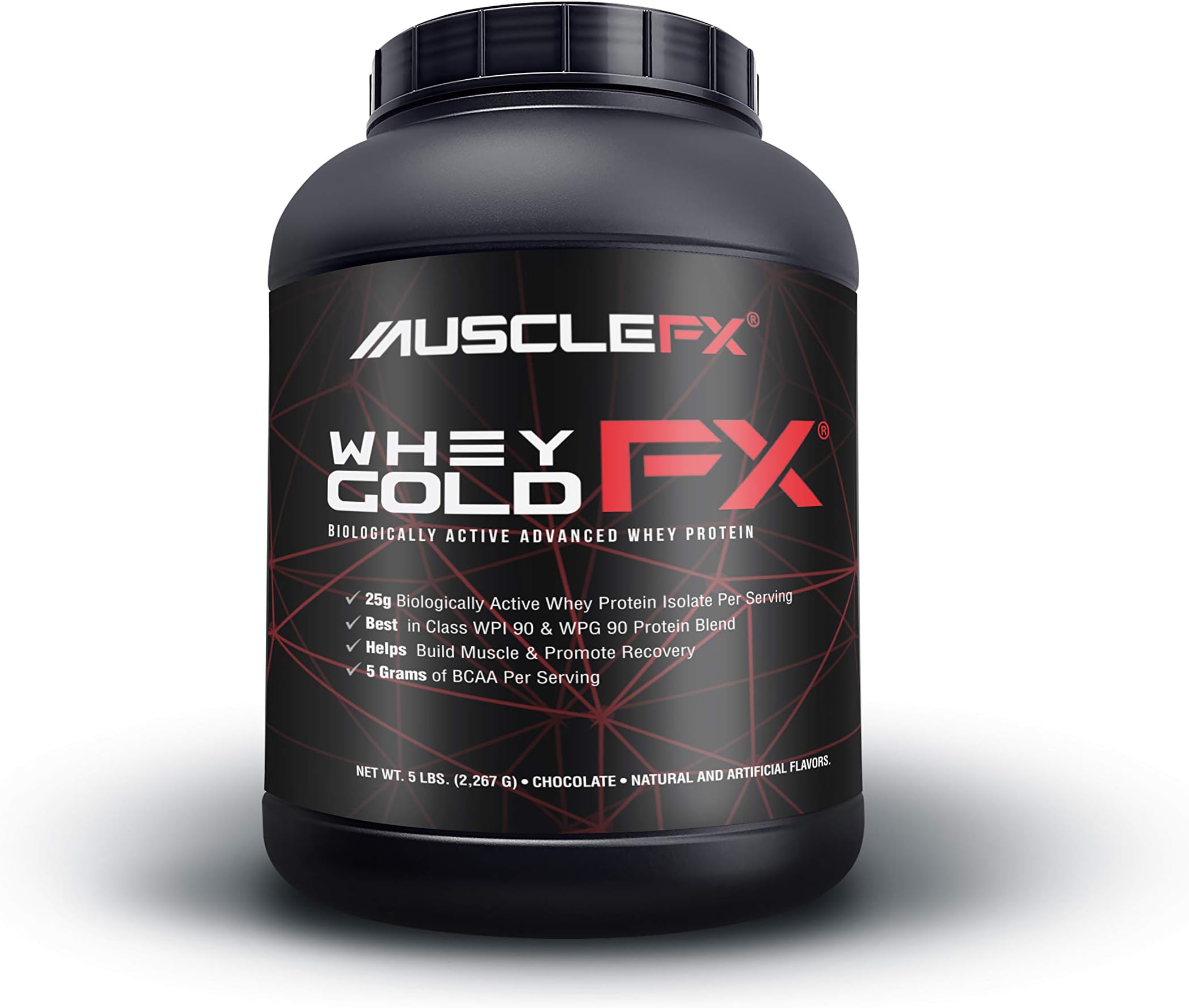 Whey FX Gold 100% Whey Protein Powder - Biologically Active Advanced Whey Protein, Whey Protein Isolate 90 Primary Source, 25g of Protein, 5g BCAAs, 5g Glutamine, Chocolate 5 Pound