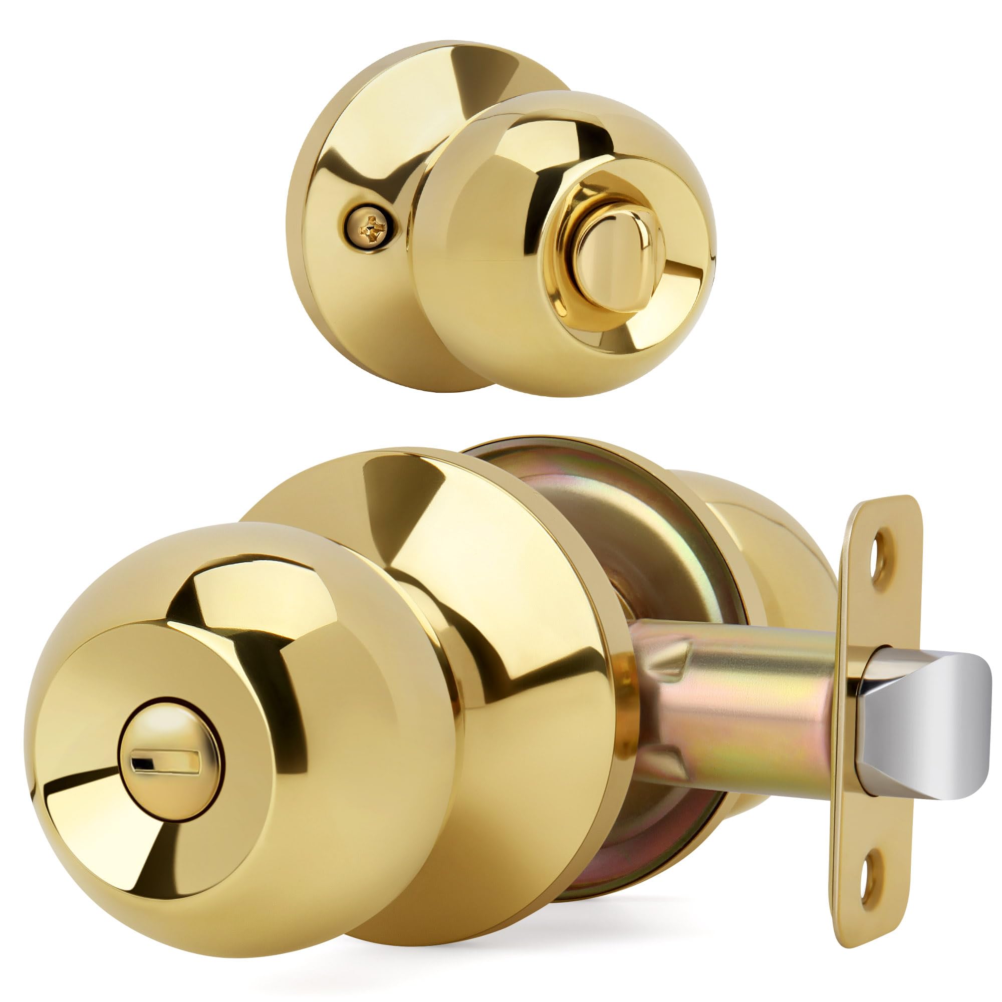 Photo 1 of LOQRON Ball Design Door Knob with Lock, Privacy Round Shaped Keyless Doorknob for Bathroom/Bedroom, Polished Brass Finish