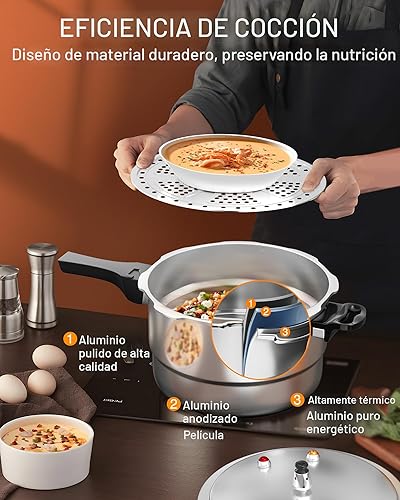 Miniatura 5 de WantJoin Olla a Presión de Aluminio de 11 Cuartos con Válvula de Liberación y Múltiples Dispositivos Protectores, Envasadora a Presión Compatible