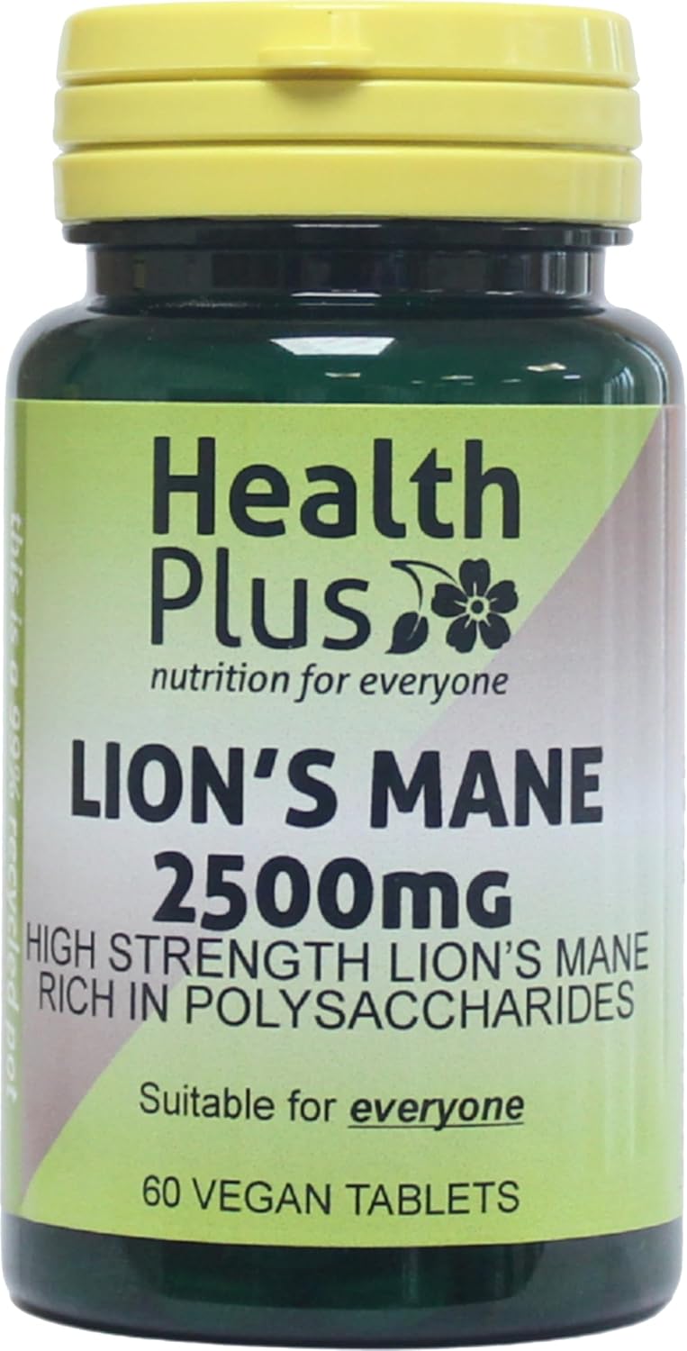 Health Plus Lion’s Mane 2500mg : Memory & Focus Mushroom Supplement : 60 Tablets, in a Planet-Friendly 99% Recycled Pot