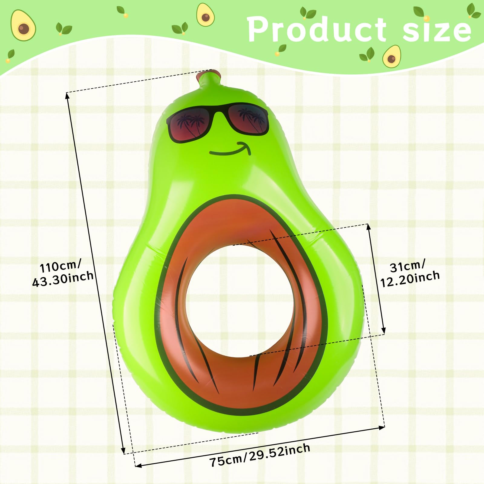 Galleggiante gonfiabile avocado, 110 cm, galleggiante gonfiabile per piscina avocado, giocattolo galleggiante per bambini e adulti