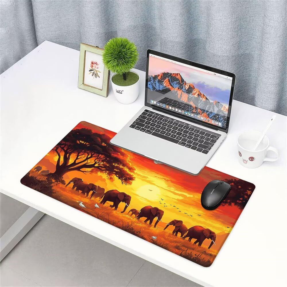 Alfombrilla de Mouse para Juegos, Giallo, XXL, Antideslizante, Impermeable, Diseño de Elefante, Extendido, Grande, 1200x600x3mm, para PC, Laptop, Ufficio, Famiglia d-566