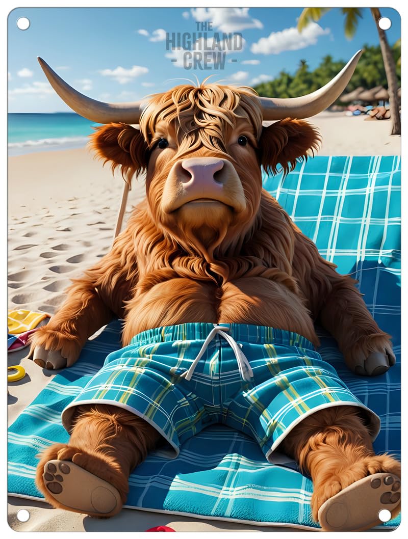 The Original Metal Sign Cow Sunbathing Small (150 X 200Mm) Metal Sign - The Highland Crew