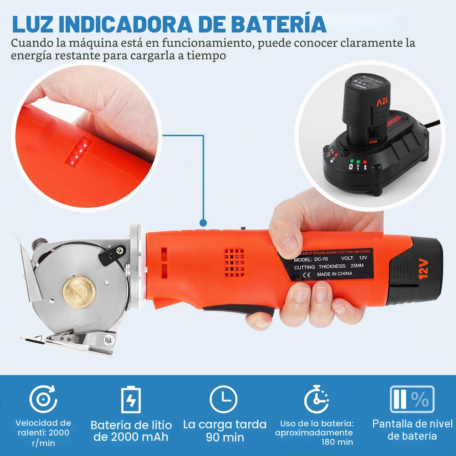 MXBAOHENG Cortador de Tela Industrial Inalámbricas con 2 Batería 2 Cuchillas Tijeras Electricas para Tela 25mm Grosor Máximo de Corte