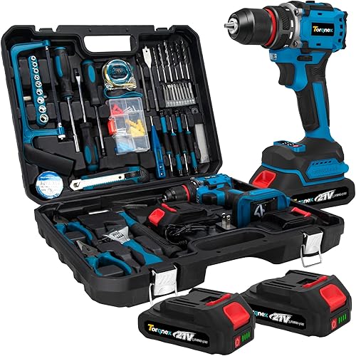 21V Brushless Cordless Drill Set, 2-Pack 2Ah Fast Charging Batteries - 119-Piece Electric Power Drill & Screwdriver Kit for Home Renovation, Gardening, DIY Household Use
