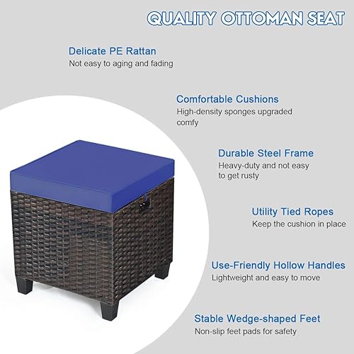 Vista 6 de Tangkula - 2 asientos otomanos de mimbre de ratán para exteriores, adecuados para todo tipo de clima, muebles de ratán para patio, asientos