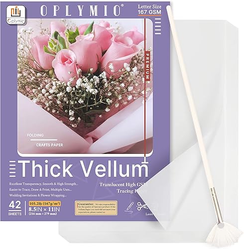 Miniatura 1 de Oplymio - Papel de vitela translúcido grueso, 42 hojas de papel de vitela imprimible de 167 GSM para invitaciones, sobres, estampado de calor,